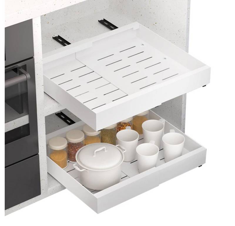 Coonoor Teleskopauszug Teleskopschublade, Küchenschrank Verstellbare Breite, Metall Schrank Organizer Ausziehbar Kein Bohren, 32-52x42x7.5cm von Coonoor
