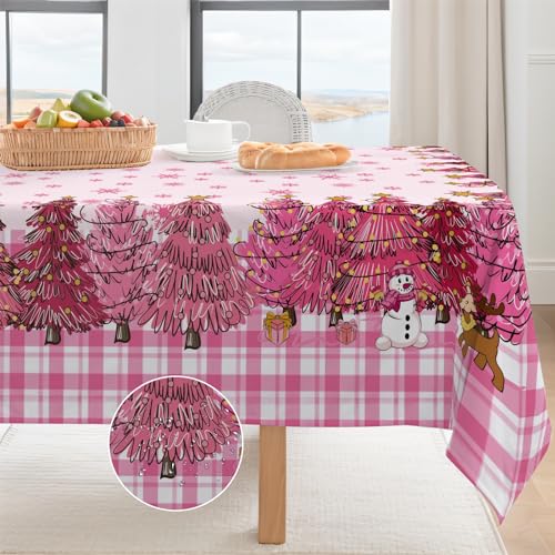 Coonoor Tischdecke Weihnachten - Rosa Weihnachtsbaum Tischdecke Saisonnal Tischwäsche Winter Küche Tisch Dekoration Drinnen Urlaub Party Dekor, 137x183cm von Coonoor