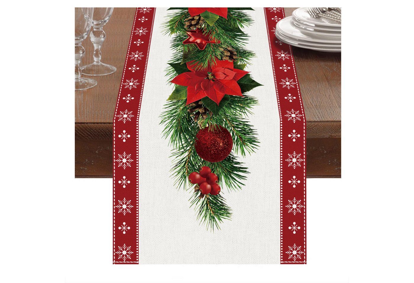 Coonoor Tischläufer Roter Leinen-Weihnachtstischläufer 230 x 33 cm (1-tlg), Festliche Tischdekoration für Weihnachtsmittelstücke und Feiertagsdeko von Coonoor