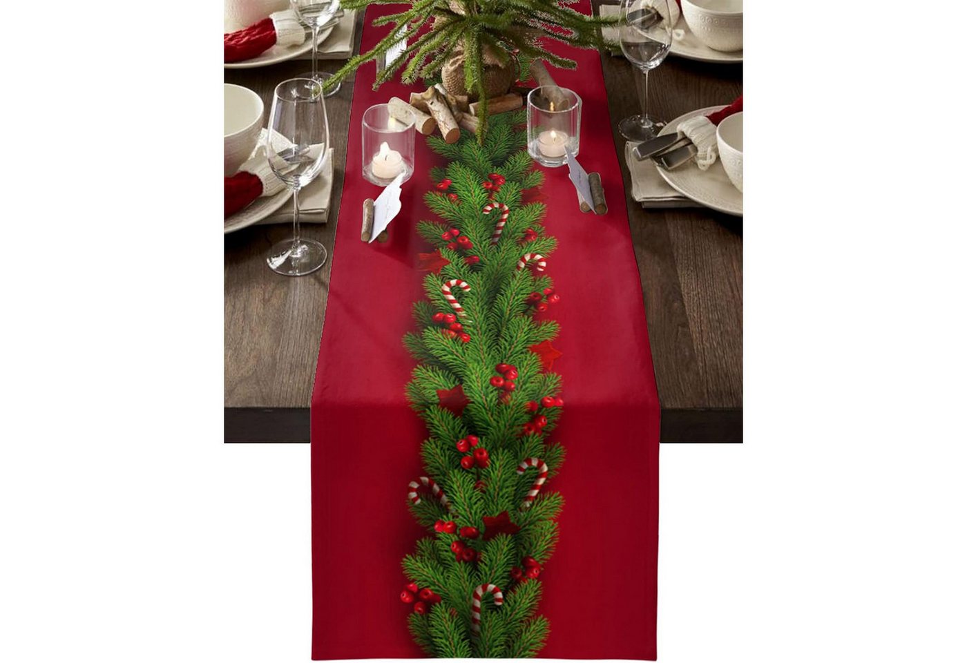 Coonoor Tischläufer Roter Leinen-Weihnachtstischläufer 230 x 33 cm (1-tlg), Festliche Tischdekoration für Weihnachtsmittelstücke und Feiertagsdeko von Coonoor