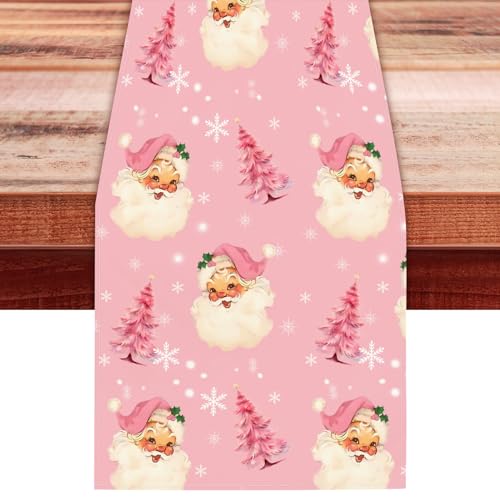 Coonoor Tischläufer Weihnachten - 33 x 183 cm Rosa Weihnachtsmann Tischläufer für Winter Festival Weihnachten Küche Tisch Dekoration Drinnen Urlaub Party Dekor (Stil 1, 33 x 183 cm) von Coonoor