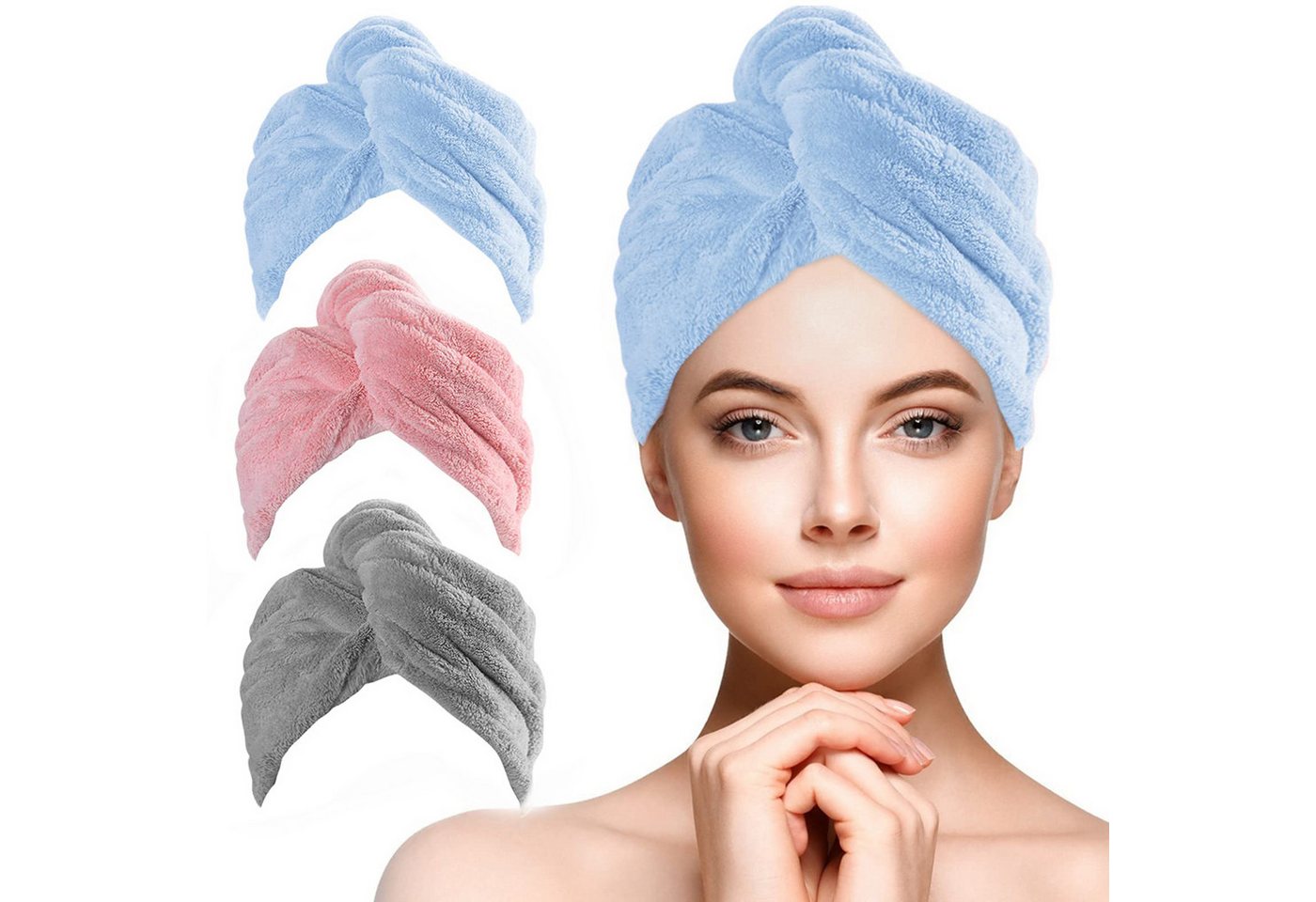 Coonoor Turban-Handtuch 3 Stück Mikrofaser Handtuch Haare Haarturban mit Knop, (zumTrocknen von Haaren), passend für Lange, Kurze, Locken, gerade Haare von Coonoor