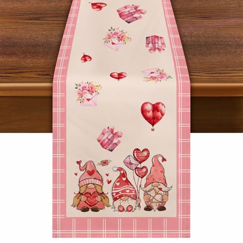 Coonoor Valentinstag Tischläufer - Rosa Zwergenherzen Romantischer Tischläufer Frühling, Rechteckig Tischläufer für Valentinstag Muttertag Hochzeit Romantische Dekorationen,33 x 183 cm von Coonoor