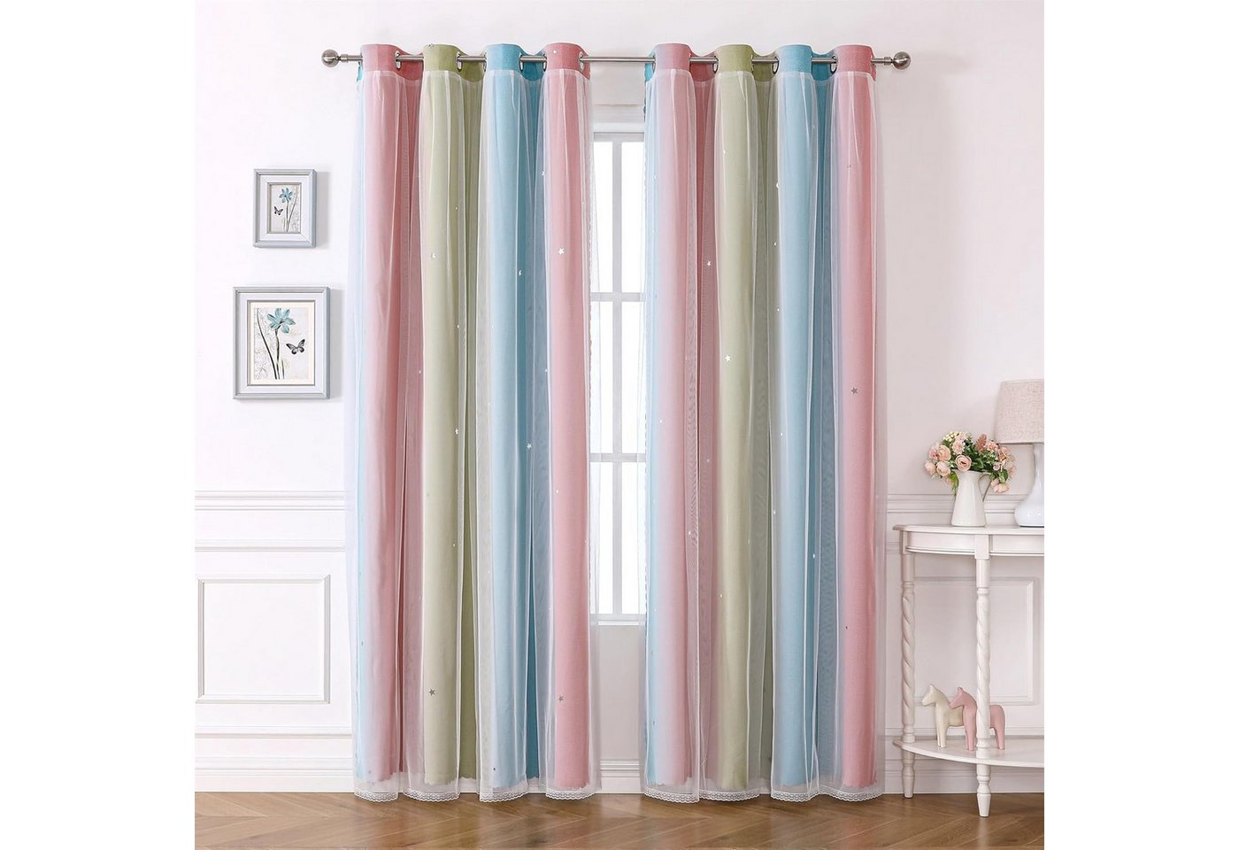 Coonoor Verdunkelungsvorhang Glänzend Sterne Vorhänge, 2er Set Doppellagiger Verdunkelungsvorhänge von Coonoor