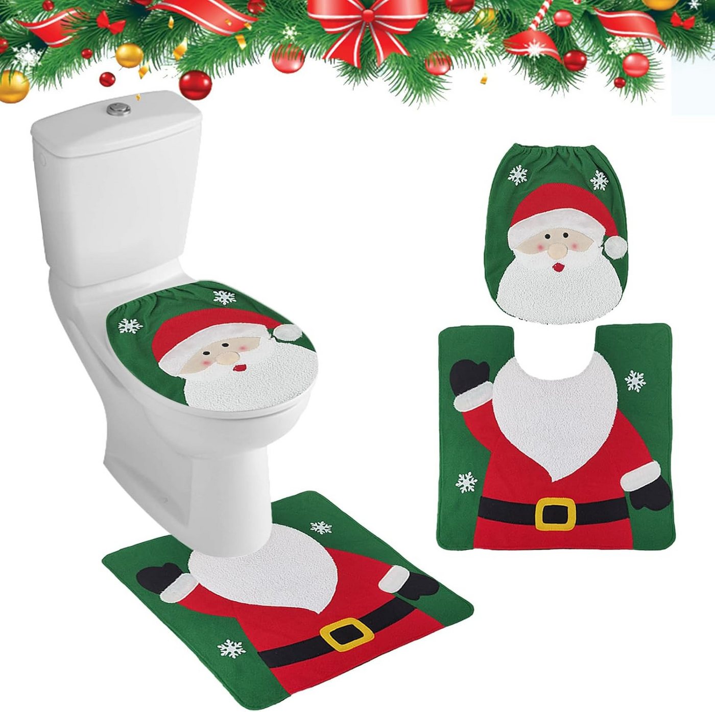Coonoor WC-Deckelbezug 2 StückeToilettensitzbezug Weihnachten Teppich Set für Badezimmer, Weihnachtsmann Schneemann Elch Toilettensitzbezug Dekorationen Coonoor WC-Deckelbezug 2 StückeToilettensitzbezug Weihnachten Teppich Set für Badezimmer, Weihnachtsmann Schneemann Elch Toilettensitzbezug Dekorationen von Coonoor