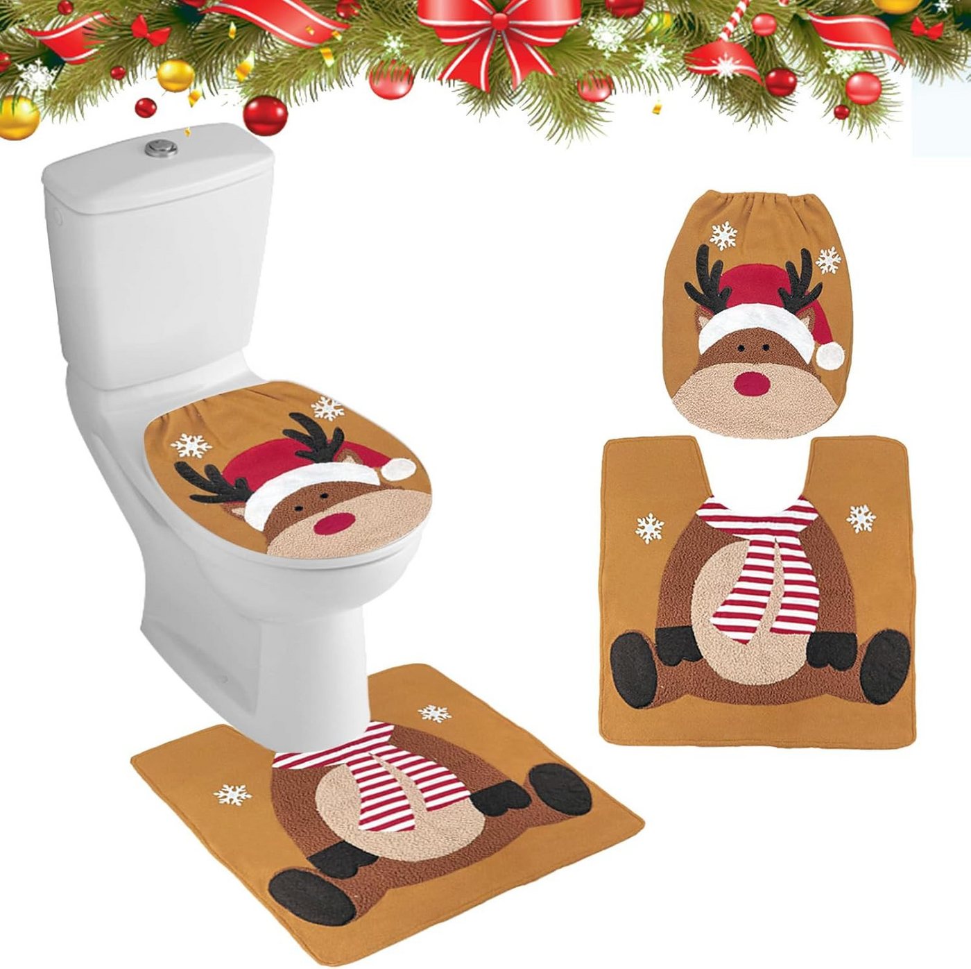 Coonoor WC-Deckelbezug 2 StückeToilettensitzbezug Weihnachten Teppich Set für Badezimmer, Weihnachtsmann Schneemann Elch Toilettensitzbezug Dekorationen Coonoor WC-Deckelbezug 2 StückeToilettensitzbezug Weihnachten Teppich Set für Badezimmer, Weihnachtsmann Schneemann Elch Toilettensitzbezug Dekorationen von Coonoor