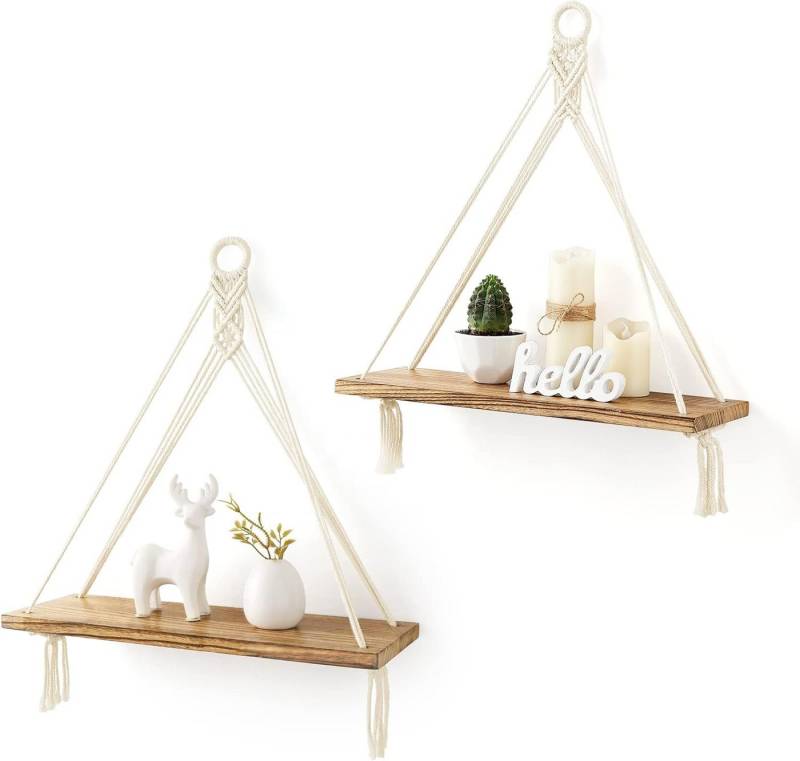 Coonoor Wanddekoobjekt Wandregal, Boho Makramee Holzregal Wandbehang, Handgewebt Wanddeko (1/2 st, 2 St., für Wohnzimmer, Schlafzimmer und Badezimmer Wanddeko) von Coonoor