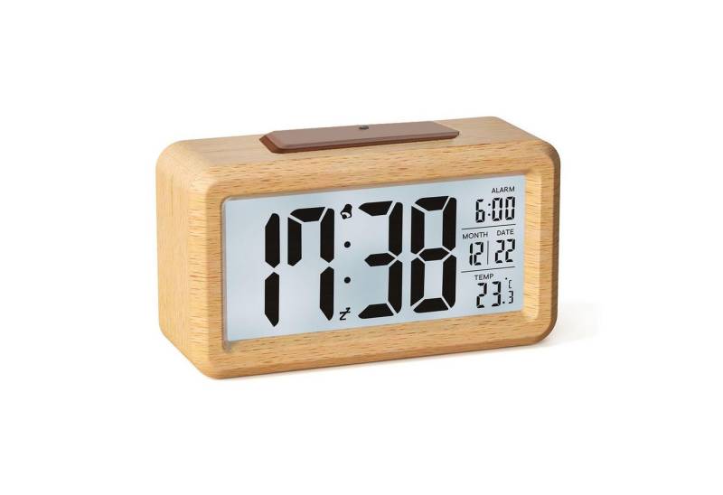 Coonoor Wecker Digital-Holz-Wecker mit LCD-Display, Lichtsensor und Schlummerfunktio Lichtempfindliche Steuerung, Schlummerfunktion, Temperaturanzeige. von Coonoor