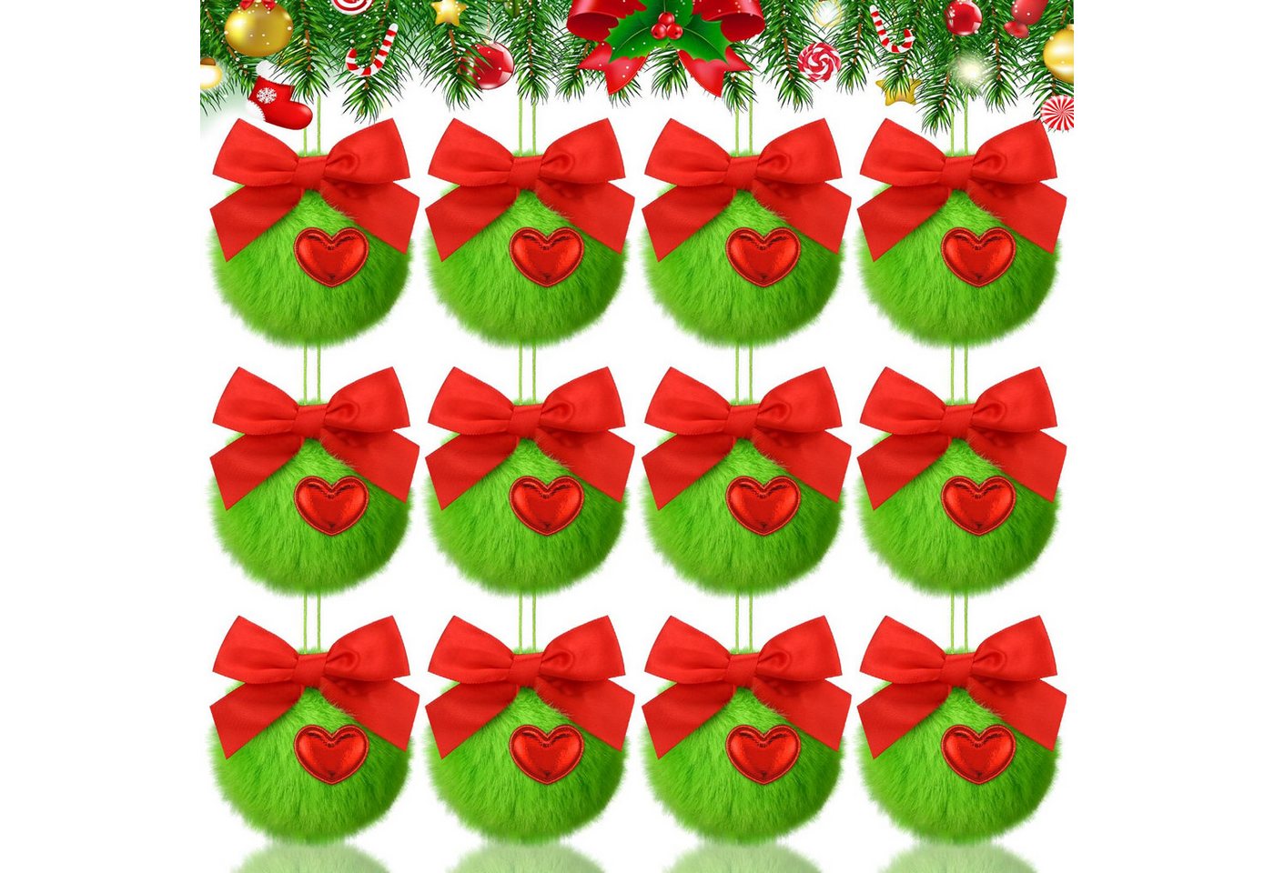 Coonoor Weihnachtsbaumkugel Weihnachtsdeko 12-teiliges Set pelzige Weihnachtskugeln für den Baum (12 St), Weihnachtsdekoration, weiches Kunstfell, Pompom-Ball, Partyzubehör von Coonoor