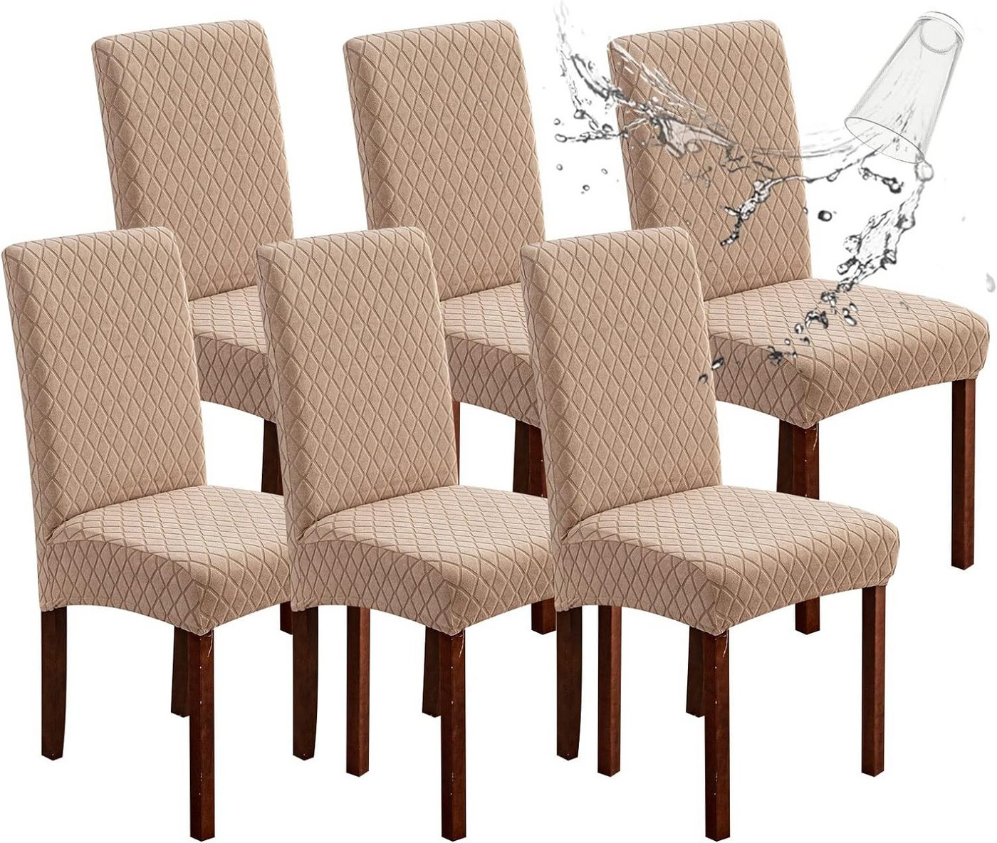 Sitzflächenhusse 2/4/6er Set Stretch Stuhlhussen für Esszimmerstühle, Coonoor, Abnehmbarer Waschbarer Stühle Schutz Dekoration Stuhlbezug von Coonoor