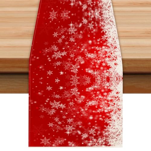 Coonoor Weihnachten Tischläufer, Weihnachts Schneeflocken Rote Tischläufer Rechteckig, 183 x 33 cm Saisonale Tischläufer für Weihnachtsessen Party Tischdekorationen (Rote Schneeflocke) von Coonoor