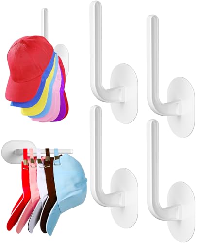 Coopache 4 Stück Huthaken Selbstklebend für Baseball Cap Halterung Wand Bohren Hut Halter Haken Hutständer für Mützen Aufbewahrung Organizer (Weiß) von Coopache
