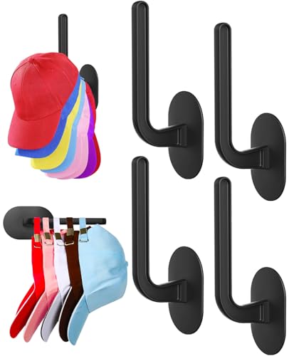 Coopache 4 Stück Huthaken Selbstklebend für Baseball Cap Halterung Wand Bohren Hut Halter Haken Hutständer für Mützen Aufbewahrung Organizer (Schwarz) von Coopache