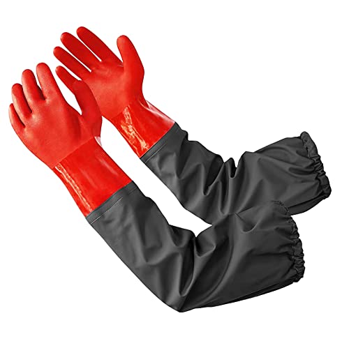 Coopache Wasserdichte Teich Handschuhe, Extra Langarm Voller Arm Handschuhe für Männer, Rot & Schwarz (Large) von Coopache