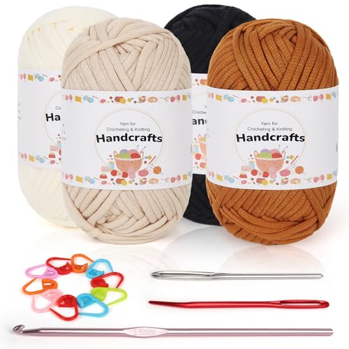 Coopay 4 Stück Einfach Garn Zum Häkeln und Stricken für Anfänger - Gut Sichtbare Maschen Mit Häkelzubehör - Baumwoll-Nylon-Garn in Schwarz, Milchig Weiß, Beige und Braun Coopay 4 Stück Einfach Garn Zum Häkeln und Stricken für Anfänger - Gut Sichtbare Maschen Mit Häkelzubehör - Baumwoll-Nylon-Garn in Schwarz, Milchig Weiß, Beige und Braun von Coopay