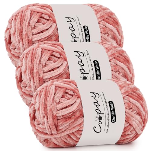 Coopay Chenille Wolle zum Häkeln, 3x100g Samtig Chenillegarn, Dicke Flauschige Weich Chenille Garn, Chenille Wolle, Weicher Plüschwolle Häkelgarn für Decken, Schals - Hautpuder Coopay Chenille Wolle zum Häkeln, 3x100g Samtig Chenillegarn, Dicke Flauschige Weich Chenille Garn, Chenille Wolle, Weicher Plüschwolle Häkelgarn für Decken, Schals - Hautpuder von Coopay