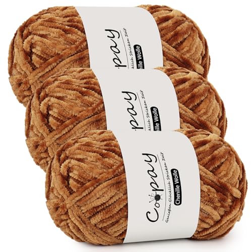 Coopay Chenille Wolle zum Häkeln, 3x100g Samtig Chenillegarn, Dicke Flauschige Weich Chenille Garn, Chenille Wolle, Weicher Plüschwolle Häkelgarn für Decken, Schals - Khaki Coopay Chenille Wolle zum Häkeln, 3x100g Samtig Chenillegarn, Dicke Flauschige Weich Chenille Garn, Chenille Wolle, Weicher Plüschwolle Häkelgarn für Decken, Schals - Khaki von Coopay