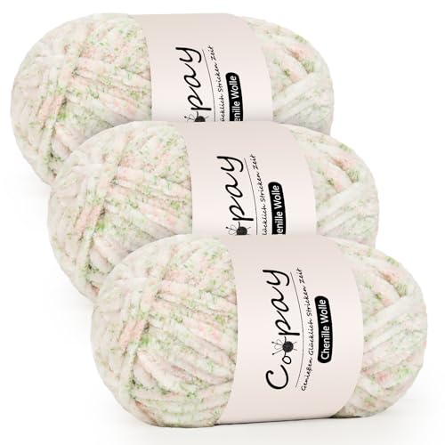 Coopay Chenille Wolle zum Häkeln, 3x100g Samtig Chenillegarn, Dicke Flauschige Weich Chenille Garn, Chenille Wolle, Weicher Plüschwolle Häkelgarn für Decken, Schals - Rosengarten Coopay Chenille Wolle zum Häkeln, 3x100g Samtig Chenillegarn, Dicke Flauschige Weich Chenille Garn, Chenille Wolle, Weicher Plüschwolle Häkelgarn für Decken, Schals - Rosengarten von Coopay
