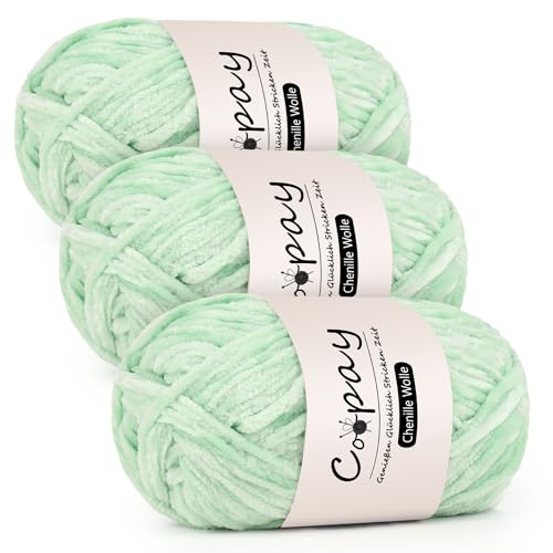 Coopay Chenille Wolle zum Häkeln, 3x100g Samtig Chenillegarn, Dicke Flauschige Weich Chenille Garn, Chenille Wolle, Weicher Plüschwolle Häkelgarn für Decken, Schals - Süßwassergrün Coopay Chenille Wolle zum Häkeln, 3x100g Samtig Chenillegarn, Dicke Flauschige Weich Chenille Garn, Chenille Wolle, Weicher Plüschwolle Häkelgarn für Decken, Schals - Süßwassergrün von Coopay