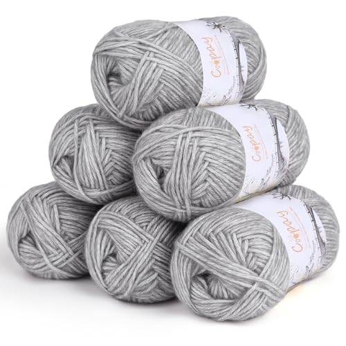 Coopay Wolle zum Häkeln, 6 x 50g Weiches Wolle zum Stricken, Flauschige Baumwolle Set Häkelgarn, Warm Babywolle aus 78% Baumwolle 22% Acryl, Premium Häkelgarn für Decken, Tasche, Puppen - Grau von Coopay