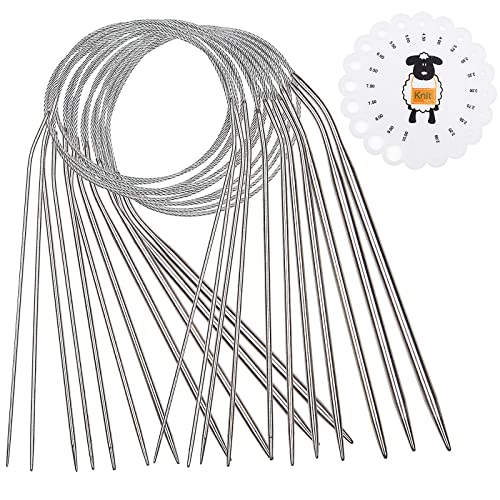 Coopay Edelstahl Rundstricknadeln 120 cm, 11 Stück Rund Stricknadeln mit Metall Kabel, Kleine Größe Rundstricknadel Set, 1,5mm, 1,75mm, 2,0mm, 2,5mm, 2,75mm, 3,0mm, 3,25mm, 3,5mm, 4,0mm, 4,5mm, 5,0mm von Coopay