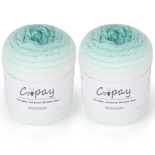 Coopay Farbverlauf Wolle zum Häkeln, 2 x 180g Flauschige Bunt Wolle zum Stricken, Weiches Häkelwolle mit Farbverlauf, Samtig Farbverlauf Häkelgarn, Premium Acrylwolle für Decke, Schal - Minze Coopay Farbverlauf Wolle zum Häkeln, 2 x 180g Flauschige Bunt Wolle zum Stricken, Weiches Häkelwolle mit Farbverlauf, Samtig Farbverlauf Häkelgarn, Premium Acrylwolle für Decke, Schal - Minze von Coopay