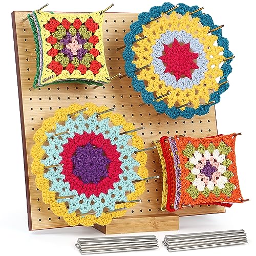 Coopay Granny Square Spanner, Groß Bambus Blocking Board 29 x 29 cm, Blocking Board Häkeln und 30 Edelstahl Fester Stock, Wood Spannbrett für Granny Squares Spannen, Strick- und Häkelprojekte von Coopay