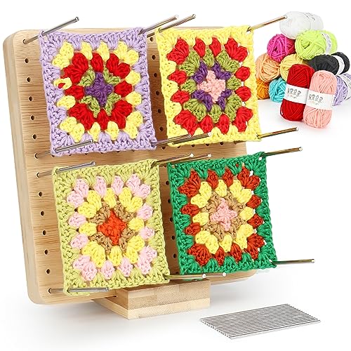Coopay Granny Square Spanner, Wooden Granny Squares Blocking Board, 20 x 20 cm Sperrbrett Häkeln mit 12 Wollknäuel, Sperrbrett für Granny Square, Häkel Teile zu Spannen, Sperrbrett Granny Squares von Coopay