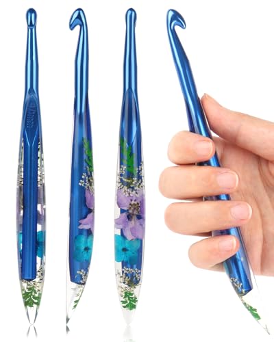 Coopay 1 Stück Häkelnadel 9,0mm, Häkelnadeln mit Funkelndem Blumenmuster, 17cm Ergonomische Häkelnadel aus Kunstharz für Arthritis, Konische Häkelnadeln für Anfänger & Profis Häkeln, Häkelnadeln 9,0mm von Coopay