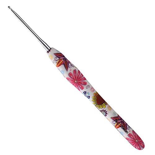 Coopay Häkelnadel mit Schön Blume, 1 Stück Gummigriff Häkelnadel 2,25 mm, Exquisite Ergonomisch Häkelnadeln für Anfänger, Solide Metall Häkeln und Bequem TPR Griff Häkelnadeln für Arthritische Hände von Coopay