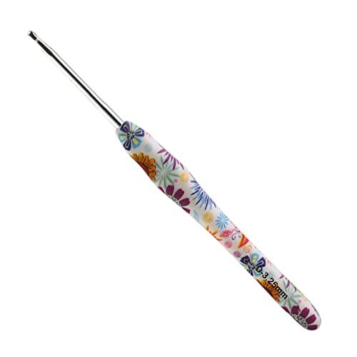 Coopay Häkelnadel mit Schön Blume, 1 Stück Gummigriff Häkelnadel 3,25 mm, Exquisite Ergonomisch Häkelnadeln für Anfänger, Solide Metall Häkeln und Bequem TPR Griff Häkelnadeln für Arthritische Hände von Coopay