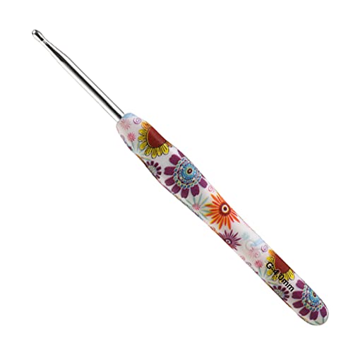 Coopay Häkelnadel mit Schön Blume, 1 Stück Gummigriff Häkelnadel 4,0 mm, Exquisite Ergonomisch Häkelnadeln für Anfänger, Solide Metall Häkeln und Bequem TPR Griff Häkelnadeln für Arthritische Hände von Coopay