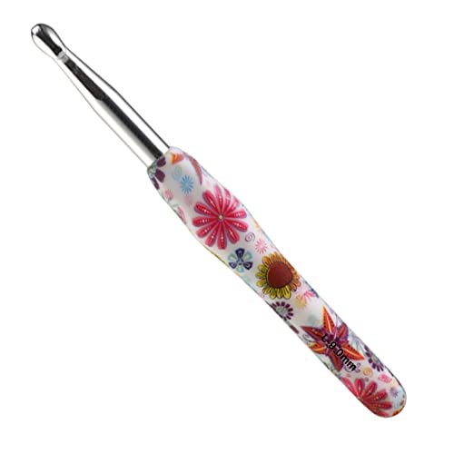 Coopay Häkelnadel mit Schön Blume, 1 Stück Gummigriff Häkelnadel 9,0 mm, Exquisite Ergonomisch Häkelnadeln für Anfänger, Solide Metall Häkeln und Bequem TPR Griff Häkelnadeln für Arthritische Hände von Coopay