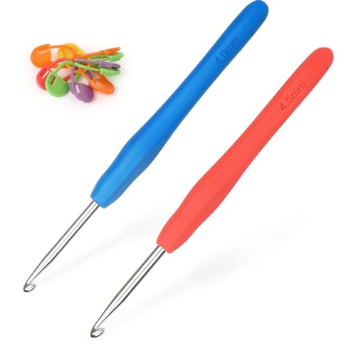 Coopay Häkelnadeln 4,0 mm und 4,5 mm, 2 Stück Metall Häkelnadel, Ergonomische Häkelnadel mit Weichen Griff für Arthritische Hände, TPR Griff Häkelnadeln für Anfänger & Profis, Häkelnadeln 2,0 2,5 mm von Coopay