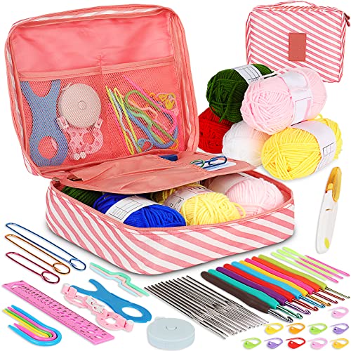 Coopay Häkelset Anfänger Häkelset Kinder mit Garn zum Häkeln, ergonomisches Häkelnadel-Set mit Etui, Häkel-Starter-Kit enthalten Häkelnadeln, Garnknäuel, alle Strick- und Häkelbedarf von Coopay