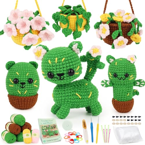 Coopay Häkelset für Anfänger, Häkelset Starter-Set für Erwachsene und Kinder mit Schritt-für-Schritt-Video-Tutorials, 6er-Pack Schaukel-Häkelpflanzen und Kaktus-Katze Coopay Häkelset für Anfänger, Häkelset Starter-Set für Erwachsene und Kinder mit Schritt-für-Schritt-Video-Tutorials, 6er-Pack Schaukel-Häkelpflanzen und Kaktus-Katze von Coopay