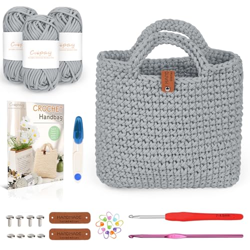Coopay Häkelset für Anfänger, Häkelset Tasche mit Häkelnadel 4,5mm, Anleitung, 5mm Dicke Wolle zum Häkeln Kleine Handtasche, Kreative Geschenke für Töchter, Familie und Freunde - Grau Coopay Häkelset für Anfänger, Häkelset Tasche mit Häkelnadel 4,5mm, Anleitung, 5mm Dicke Wolle zum Häkeln Kleine Handtasche, Kreative Geschenke für Töchter, Familie und Freunde - Grau von Coopay