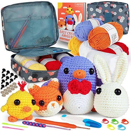 Coopay Häkelset für Anfänger, Kinder, Erwachsene, komplettes Häkelset mit 4 verschiedenen Häkelmustern, DIY Amigurumi Kit Häkeltier Kit mit Etui und Anleitung (evtl. nicht in deutscher Sprache) von Coopay