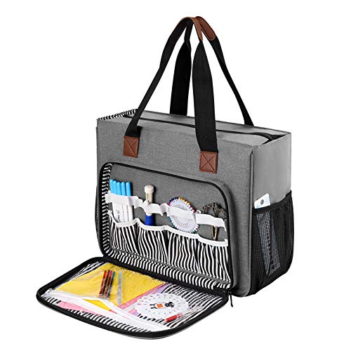 Coopay Kreuzstich Aufbewahrungstasche, Stickerei set Taschen, Oxford-Gewebe Basteltaschen mit Abteil, Moistureproof Groß Tasche für Store Stickgarn Organizer, Stanznadel-Kit und Stickrahmen, Grau von Coopay