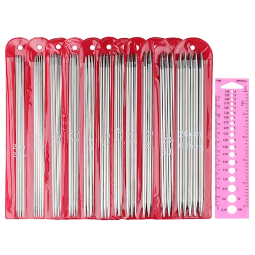 Coopay Kurz Metall Stricknadel Set 20cm, 55 Pack Doppelspitz Stricknadeln 2.0mm - 6.5mm und Nadellehre, Gerades Stricknadeln für Anfänger, Erwachsene und Kinder, Komplett Stricknadelset für Socken von Coopay