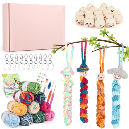 Coopay Sorgenwürmchen Häkelset, Glückswürmchen Häkelset mit 10x25g Farbverlauf Häkelgarn und Häkelnadel, Häkel Set für Sorgenwürmchen mit 50 Stk Holzkugeln mit Gesicht, Anleitung, Glückswürmchen Set Coopay Sorgenwürmchen Häkelset, Glückswürmchen Häkelset mit 10x25g Farbverlauf Häkelgarn und Häkelnadel, Häkel Set für Sorgenwürmchen mit 50 Stk Holzkugeln mit Gesicht, Anleitung, Glückswürmchen Set von Coopay