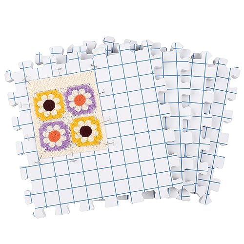 Coopay Spannmatten mit Raster, Matten zum Spannen 4 Pack mit 100pcs T-Nadeln für Stricken Häkeln Spitze, Extra Dicke Ineinandergreifende Blockiermatten 28 cm Granny Square Spannen Schaumstoff Groß von Coopay