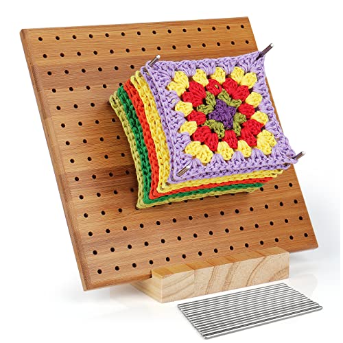 Coopay Sperrbrett für Granny Square, Bambus Blockierbretter und 20 Edelstahl Stabstiften, Tolles Tool um Kleine Strick oder Häkel Teile zu Spannen, Strick- und Häkelprojekte Wooden Blocking Board von Coopay