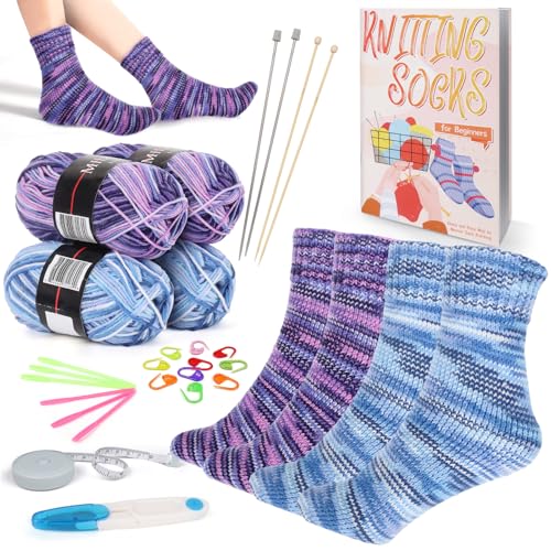 Coopay Strickset für Anfänger, Stricksocken-Set mit Anleitung (evtl. nicht in deutscher Sprache), komplettes Strick-Anfänger-Set mit Garnen, Strick-Starter-Set, einfaches Stricken von Socken als Dank von Coopay