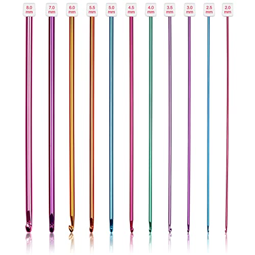 Coopay Tunesische Häkelnadeln Set, 11 Stück Bunt Aluminium Tunesische Stricknadeln Häkeln, Afghanische Häkelnadel Set für Anfänger, Häkel- und Stricker, 2,0-8,0 mm Leicht Tunesische Häkelnadelset von Coopay