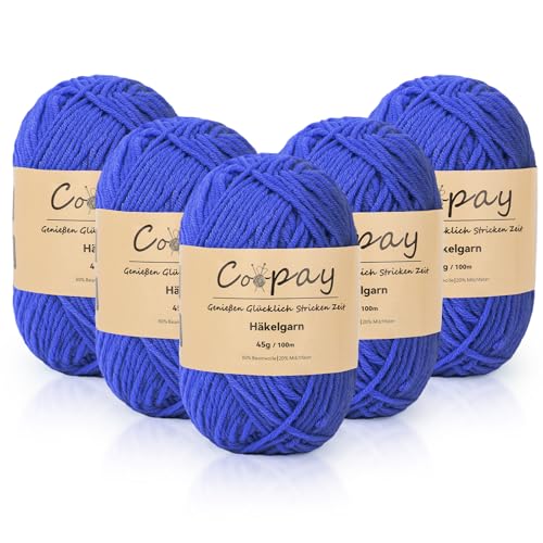 Coopay Wolle zum Häkeln, 225g (5x45g) Weiches Häkelgarn, 5 Faiding Wolle zum Stricken, Babywolle zum Häkeln für Anfänger, Super Weich Häkelgarn Babywolle für Häkel- und Strickprojekt - Saphir von Coopay
