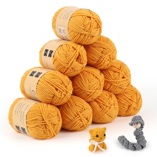 Coopay Wolle zum Häkeln, 450g (10x45g) Weiches Häkelgarn, 5 Faiding Wolle zum Stricken, Babywolle zum Häkeln für Anfänger, Super Weich Häkelgarn Babywolle für Häkel- und Strickprojekt - Gelbwurz von Coopay
