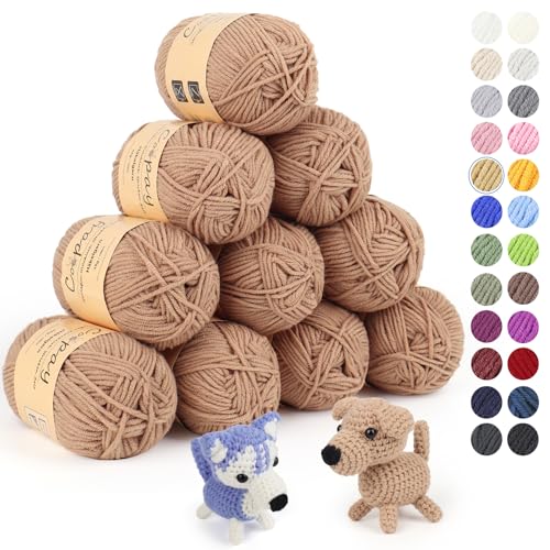 Coopay Wolle zum Häkeln, 450g (10x45g) Weiches Häkelgarn, 5 Faiding Wolle zum Stricken, Babywolle zum Häkeln für Anfänger, Super Weich Häkelgarn Babywolle für Häkel- und Strickprojekt - Khaki von Coopay