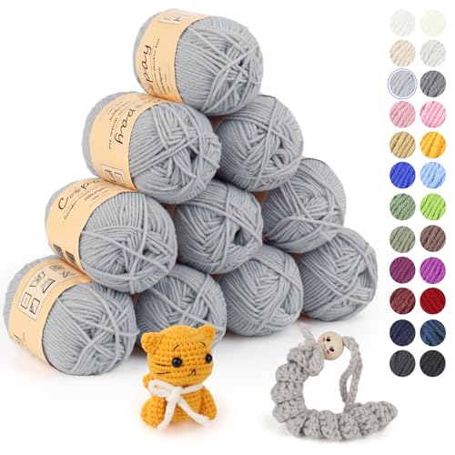 Coopay Wolle zum Häkeln, 450g (10x45g) Weiches Häkelgarn, 5 Faiding Wolle zum Stricken, Babywolle zum Häkeln für Anfänger, Super Weich Häkelgarn Babywolle für Häkel- und Strickprojekt - Wellblau-grau von Coopay