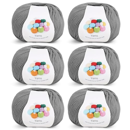 Coopay Wolle zum Häkeln, Häkelgarn Set 6 x 45g, Wolle zum Stricken, Weich Häkelgarn aus Acrylic und Baumwolle zum Häkeln, 4 Faiding, Häkelwolle für Babykleidung, Schal, Puppe, Granny Squares - Grau von Coopay